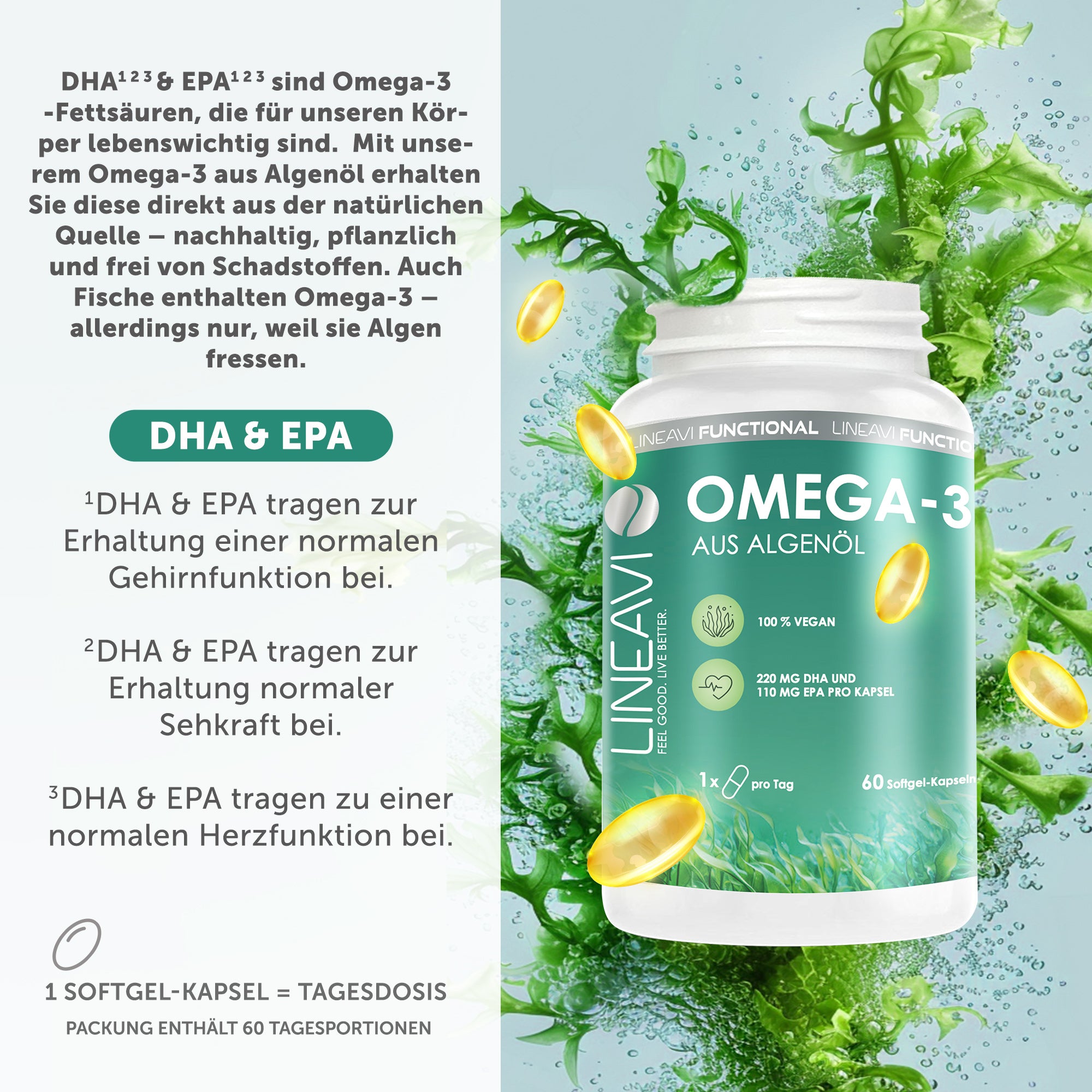 LINEAVI Omega 3 Vegan (60 Kapseln)