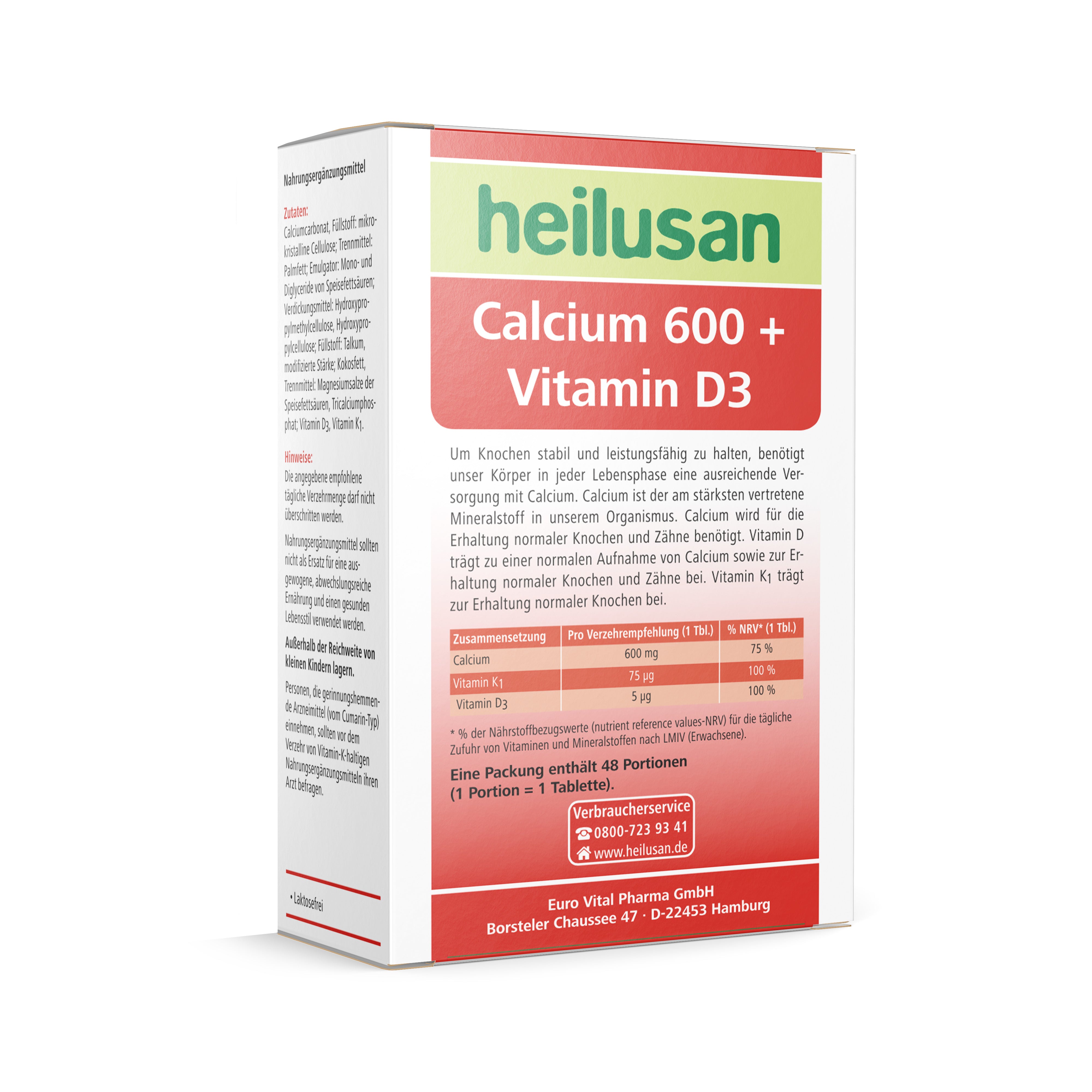 Heilusan Calcium 600 + Vitamin D3 (48 Tabletten)