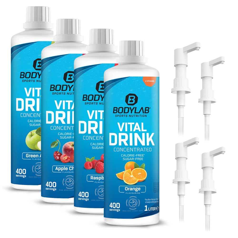 4 x Vital Zero Drink (je 1000ml) + 4 x Dosierpumpe/-spender