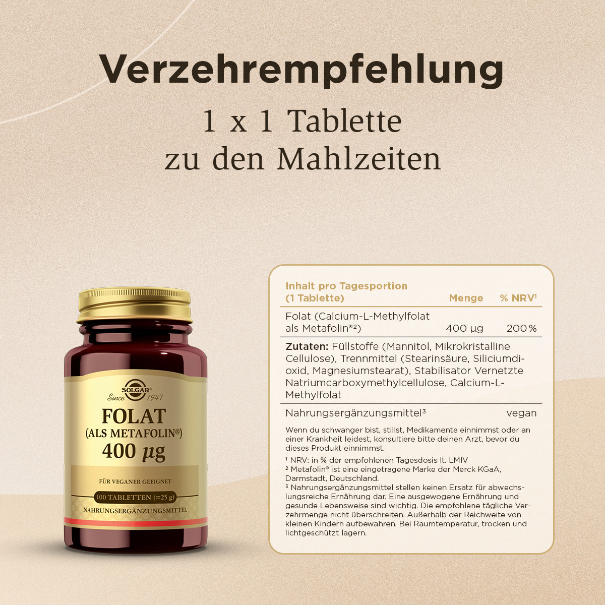 Folat (als Metafolin) 400 µg (100 Tabletten)