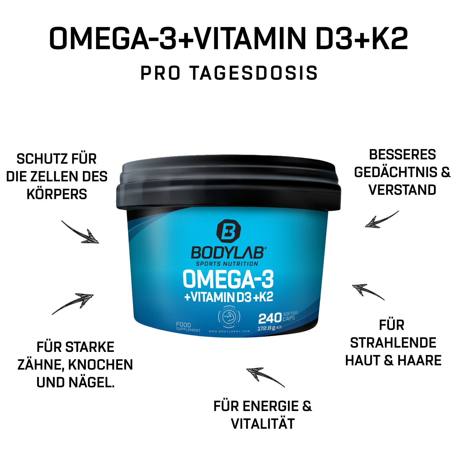 Omega 3 + D3 + K2 (Omega-3 Triglycerid + Vitamine) (240 Kapseln)